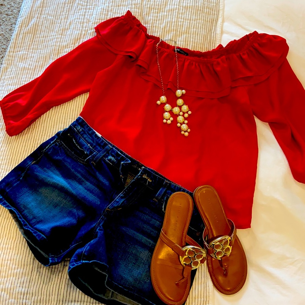 JCrew Mercantile Red Off the Shoulder Top size Medium